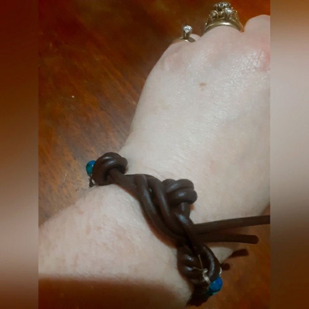 Handmade leather wrap beaded bracelet